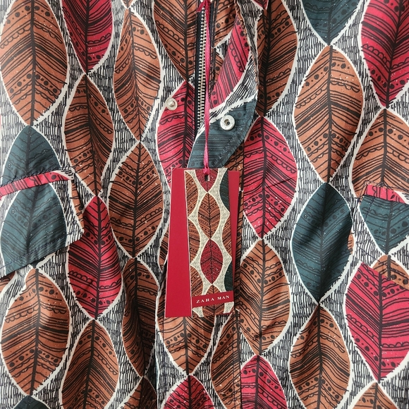 Zara Men's Hoodie lightweight leaf printed windbreaker NWT - Picture 2 of 5
